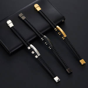 Custom 316l Stainless Steel <b>Men</b> Bracelet Engrave 14k 18k Gold Plated Fashion Multi-layer Leather Braided Bracelet for <b>Men</b> - Product Image 2