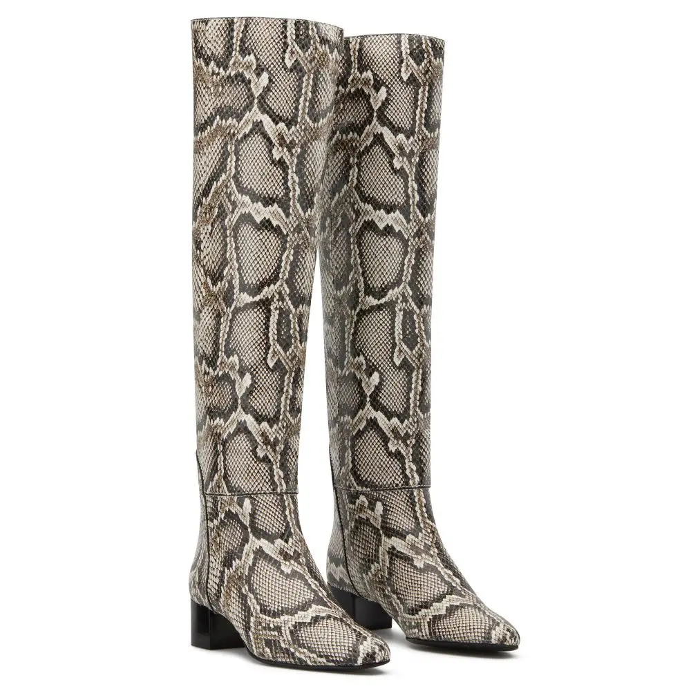 Winter new high-heeled knee boots snake-skinned pointed high-heeled women's boots