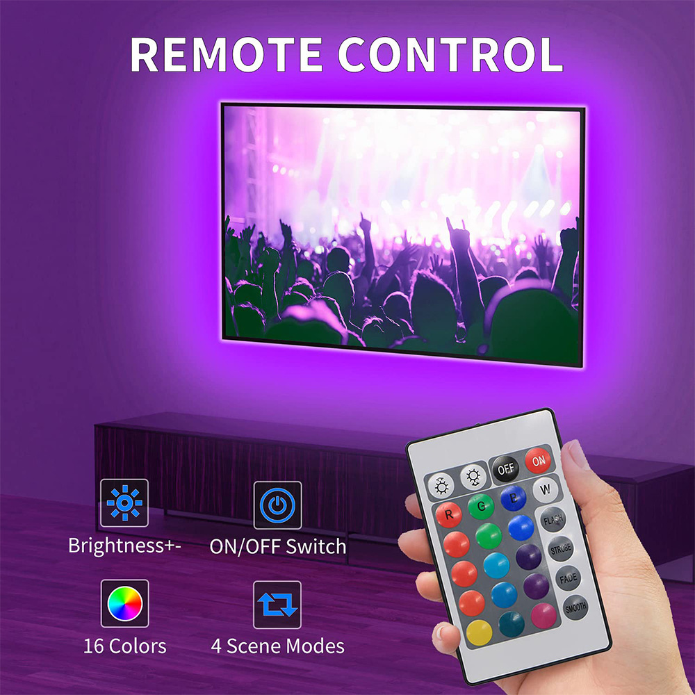 Battery Powered LED Strips Light 24 Key Infrared Remote Controlled 5V 2835 5050 Interior TV Backlight Decora R+G+B LED Lights · image 5