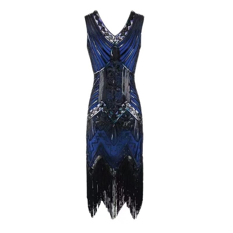 sparkly beaded prom dresses BABEYOND Beaded Draped 1920s Style Short Flapper Dress, Short Great Gatsby Party Dress, Black/Gold, Size 14 main image 1