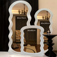 Promotion nouveau long debout en gros salon irrégulier grands miroirs en peluche décor encadré bois pleine longueur arc miroir