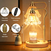 Lampe chauffe-bougie réglable en hauteur avec base en verre et bois, diffuseur électrique de cire sans fumée, idéal pour Noël et les cadeaux d'anniversaire