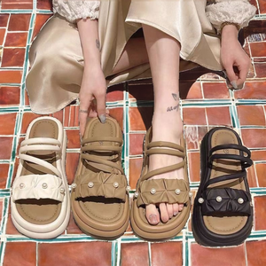 Plataformas de Moda Súper Suaves con Suela Gruesa de EVA para Verano, con Cuentas de Perlas, Tiras Cruzadas, Cuero PU, Resistentes, Ligeras - Product Image 2