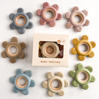 Mordedor de Madera y Silicona con Forma de Flor, Libre de BPA, para Bebés Recién Nacidos de 0 a 24 Meses, Set de Regalo