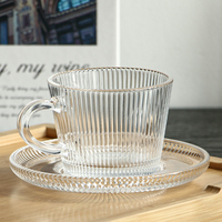 Ensemble tasse et soucoupe en verre rayé gaufré de haute qualité, verre à boire transparent pour lait et latte avec poignée