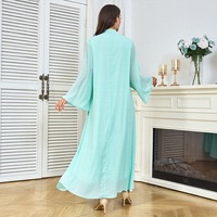 Robe longue élégante et sexy en mousseline de soie, ornée de diamants naturels, à manches longues, coupe ample, pour banquets ethniques du Moyen-Orient et bals.
