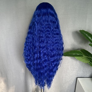 X-TRESS <span class=keywords><strong>blu</strong></span> 34 pollici lunghi senza capelli sintetici parte trasparente in pizzo svizzero davanti parrucche ondulate 13x4 parrucche frontali con onde d'acqua - Product Image 4