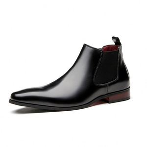 Botas Chelsea de Cuero Genuino Británico para Hombre, Zapatos de Vestir Formales con Punta en Pico y Doble Elástico - Product Image 5