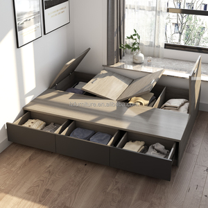Foshan Factory Direct Customizable Wooden <b>Storage</b> Bed with Nightstands Modern Bedroom Furniture for Small Space Studio Apartment - Product Image 1