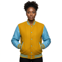 Veste universitaire unisexe jaune et bleue en polyester respirant, style preppy, col rabattu tricoté, coupe classique, décontractée, pour l'automne