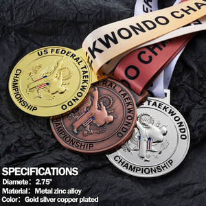 Medalla Personalizada de Oro, Plata y Cobre, Aleación de Zinc 3D, Esmalte Metálico, Medalla Deportiva para Jiu Jitsu, Judo, Kung Fu, Taekwondo, Karate - Product Image 3