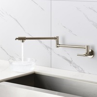 Robinet de cuisine/salle de bain mural monocommande en acier inoxydable 304 brossé, avec douchette latérale, eau chaude/froide, design contemporain