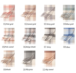 ผ้าพันคอผสมขนสัตว์ลายสก๊อตสีน้ำเงิน ผ้าคลุมไหล่ลายตารางนุ่ม อุ่น ระบายอากาศได้ดี ผ้าพันคอหลากสีพร้อมขอบพู่ - Product Image 3