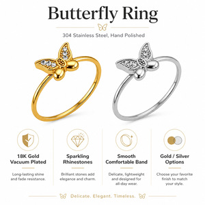 Niedlicher Schmetterling-Diamantring aus 316L Edelstahl, Romantischer Eleganter Damen-Diamantring Schmuck Shous - Product Image 1