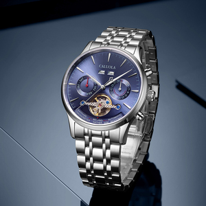 Orologio Meccanico Automatico Caluola con <span class=keywords><strong>Volano</strong></span> a Vista, Multifunzione, da Uomo, con Chiusura a Farfalla, in Acciaio Pregiato, Zaffiro, Analogico - Product Image 6