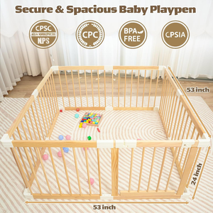 Parc de jeu pliable en bois portable 2026 pour bébés et tout-petits, barrière de sécurité rétractable avec porte verrouillable, aire de jeux pour enfants - Product Image 3