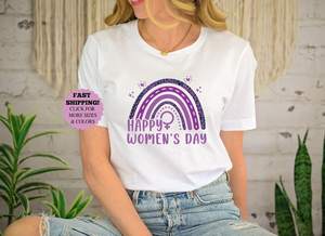 Happy Women's Day Rainbow Feminist Tee T-shirt casual da donna in cotone a maniche corte con scollo rotondo per la primavera estate - Product Image 3