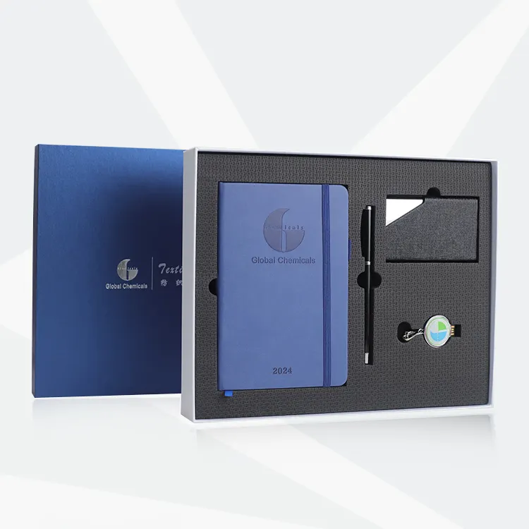 2024 Factory Direct Sales Custom Logo Gift Set PU Diary Notebook with Pen and Keychain and business card holder