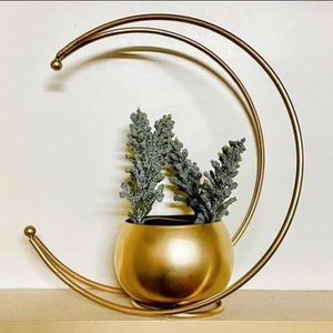 Florero Metálico con Diseño de Luna y Acabado Dorado, Florero Decorativo Moderno para Sala de Estar, Dormitorio, Oficina, Decoración de Mesa - Product Image 3