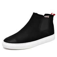 Bottes Chelsea Homme Chaussures Skateboard Montantes à Enfiler Automne Hiver Cuir Coton Rembourrées Bout Rond Mode Chaud Décontracté