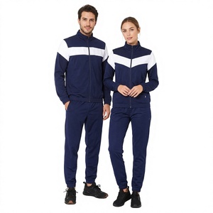 Chándal Unisex Azul Marino con Bloques de Color, Cremallera Completa, Cuello con Capucha, Estilo Deportivo, Corte Regular, Transpirable, Ecológico, para Adultos, Invierno - Product Image 1