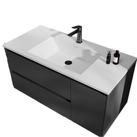TONA Zeus Meuble-lavabo de salle de bain flottant rectangulaire de luxe moderne européen avec armoire à miroir en MFC, lavabo en pierre grise écologique, finition douce