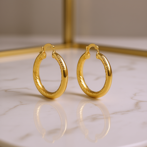 ต่างหูห่วงทองเมดเทียน 14K ดีไซน์คลาสสิคแบบบิดเกลียว เหมาะสำหรับทุกเพศทุกวัย สวมใส่ได้ทุกวัน เครื่องประดับคุณภาพสูง - Product Image 2