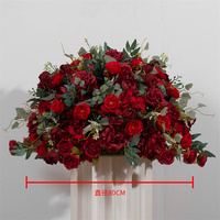 Hochzeits-Tischdekoration B-2645 mit Künstlichen Roten Seidenrosen als Blumenkugel und Hintergrunddekoration