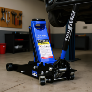 Gato hidráulico de suelo Db de 3 toneladas con doble pistón, elevación rápida, de acero, perfil bajo, azul y negro - Product Image 2