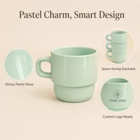 Lot de tasses à café en céramique empilables pastel, gain de place, pour cuisine, café, hôtel, restaurant, cadeau