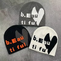Bonnet tricoté réversible double face en jacquard à motif lettres, unisexe, style streetwear hiver, avec étiquettes logo personnalisées, vente en gros