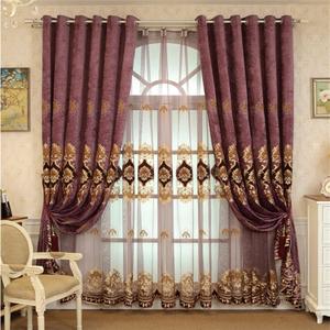 Cantonnière européenne pour hôtel Designs Floral Broderie Taille personnalisée Grommet Blackout Chenille Tissu Bleu Rideaux de Fenêtre pour - Product Image 5