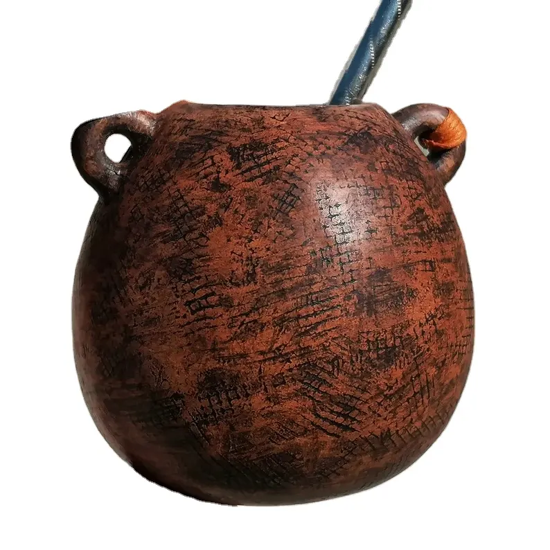 Taza de cerámica de calabaza Erba mate, taza de té de yerba mate con asas pequeñas, decoración china del hogar al por mayor