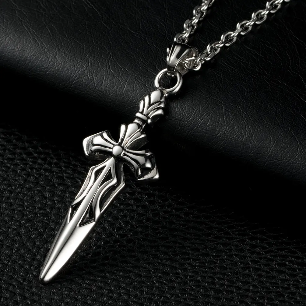 High Quality Gothic Ancient Rome Stainless Steel Vintage Cross Pendant Necklace Sword Epee Weapon Necklace Pendant For Men