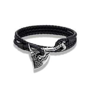 Bracelet en cuir tressé double brin avec hache viking nordique yunnique, bijoux pour homme en acier inoxydable, cadeau - Product Image 5