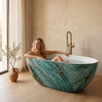 Baignoire ovale autoportante en pierre artificielle moderne pour spa intérieur, hôtel, salle de bain