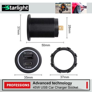 Meilleur chargeur de voiture 45W PD USB C <span class=keywords><strong>charge</strong></span> rapide <span class=keywords><strong>5V</strong></span> 2.4A <span class=keywords><strong>DC</strong></span> 12-24V Compatible Tesla Truck RV Marine Boat Motorcycle - Product Image 3