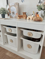 Étiquettes Trofast en bois personnalisées étiquettes de rangement de boîte à jouets étiquettes décor de salle de jeux étiquettes de jouets en bois puces rondes personnalisées