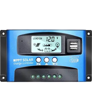 Solar MPPT 100A 60A 40A Regulator Pengisi Daya Panel Sel Surya 12V 24V Display LCD USB Ganda dengan Muatan