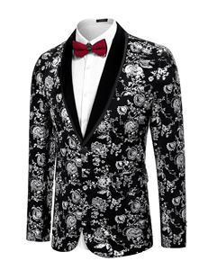 Traje de Hombre Floral de Lana con Chaqueta de Esmoquin, Solapa de Chal, Un Botón, Transpirable, Tallas Grandes, con Cuentas, para Cena, Fiesta de Graduación, Boda - Product Image 2