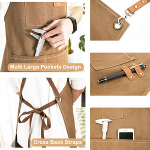 カスタムロゴ入りエコフレンドリー洗濯可能ポリエステル綿キャンバスビブクロスバックシェフエプロン3つの大きなポケット軽量通気性メンズ - Product Image 2