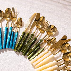 <b>Acrylic</b> Bamboo Joint 304 Stainless Steel Knife Fork Spoon Set Retro Cutlery Steak Dinnerware <b>Mirror</b> Polished Fresh Cute Style - Product Image 1