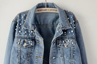 Chaqueta vaquera de mujer con perlas, suelta, fina, transpirable, cortavientos, ecológica, para primavera y otoño, venta al por mayor de fábrica, ideal para bodas.