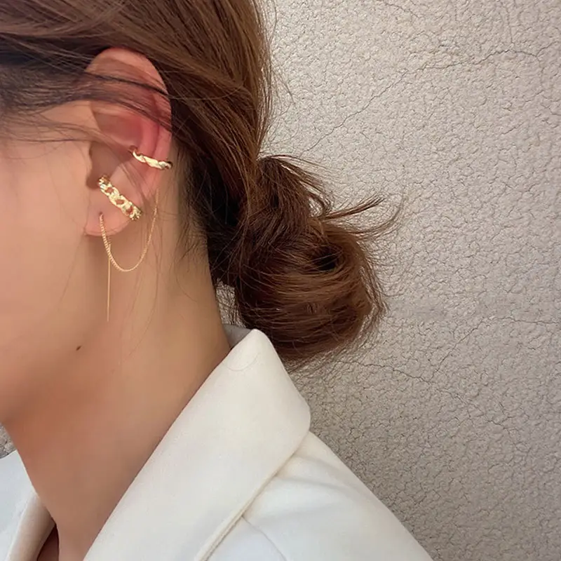 สไตล์เกาหลี S925เศษไม้ต่างหูต่างหูสตั๊ดหู Cuffs ต่างหูสำหรับผู้หญิงสาวๆ