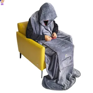 Hoodie Blanket Soft Wearable Compact Airplane 4 In 1 Pocket Travel Pillow Blankets With Hoodie