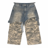 Jeans pour hommes SOONREE, haute qualité OEM ODM, pantalon cargo Y2K à empiècements, jeans baggy en denim pour hommes, effet usé