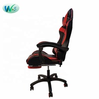 WS8043 Chaise de gaming classique en cuir à dossier haut avec accoudoirs réglables, noire et rouge, avec pédales