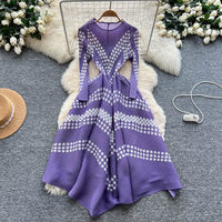 Robe longue plissée élégante à manches longues pour femme WIWT, imprimé pois blancs, découpes, décontractée, pour les fêtes et le quotidien