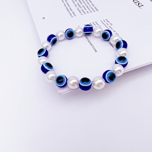 Bracelet élastique en pierre volcanique œil turc bleu, imitation perle sertie, bijou unisexe, cadeau - Product Image 2
