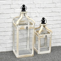 Lanterne en bois rétro Chic Shabby avec verre, lanterne de bougie décorative en bois blanc délavé, lanterne de ferme à suspension